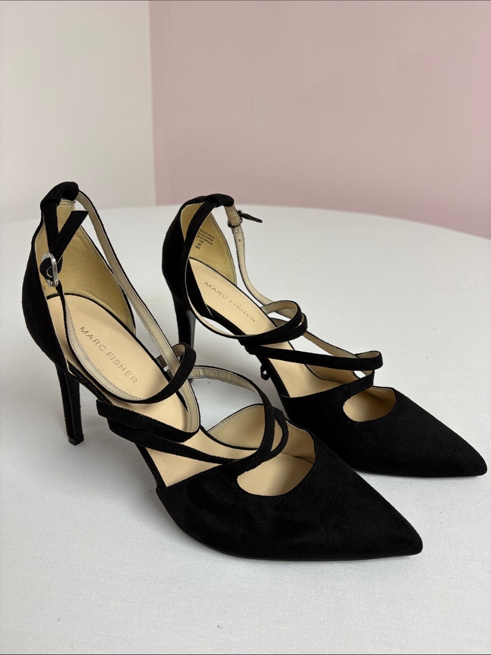 Marc Fisher Black Strappy Pointed Toe Stiletto Heels Pumps Size 11